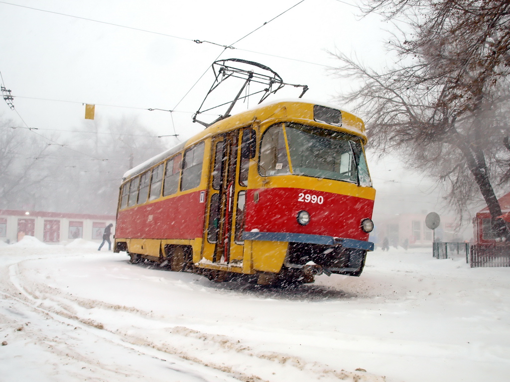 Odesa, Tatra T3SU (2-door) nr. 2990; Odesa — 27.12–30.12.2014 — Snowfall and Its Aftermath