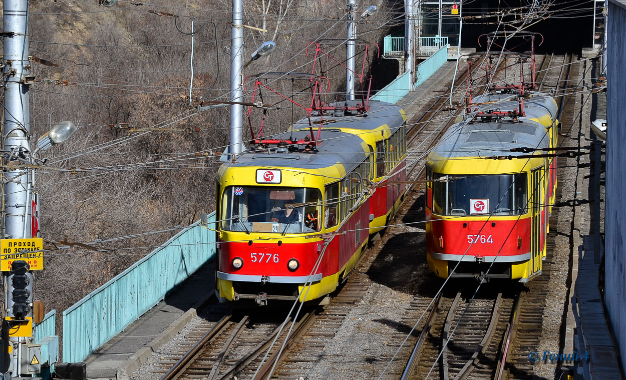 Volgograd, Tatra T3SU N°. 5776; Volgograd, Tatra T3SU N°. 5764; Volgograd — Tram lines: [5] Fifth depot — Tram rapid transit
