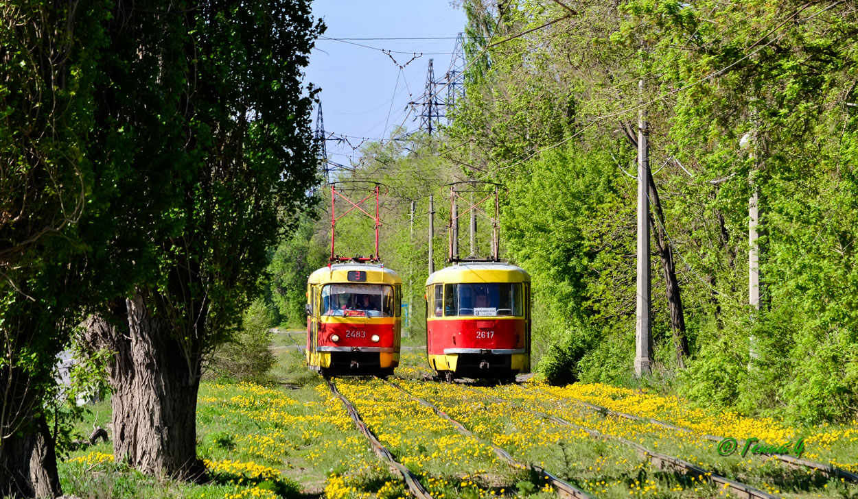 Волгоград, Tatra T3SU (двухдверная) № 2483; Волгоград, Tatra T3SU (двухдверная) № 2617; Волгоград — Трамвайные линии: [2] Второе депо — Советский район