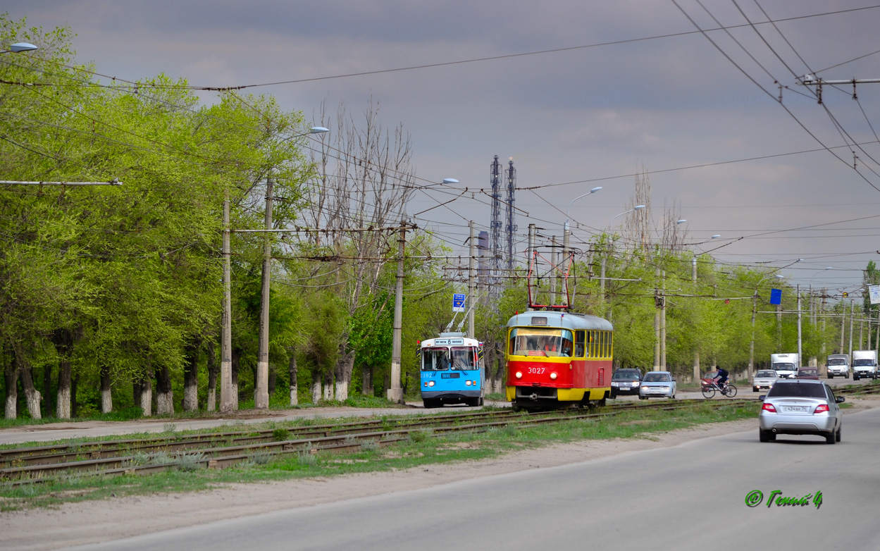 Volgograd, ZiU-682G-016 (012) N°. 3282; Volgograd, Tatra T3SU (2-door) N°. 3027; Volgograd — Tram lines: [3] Third depot
