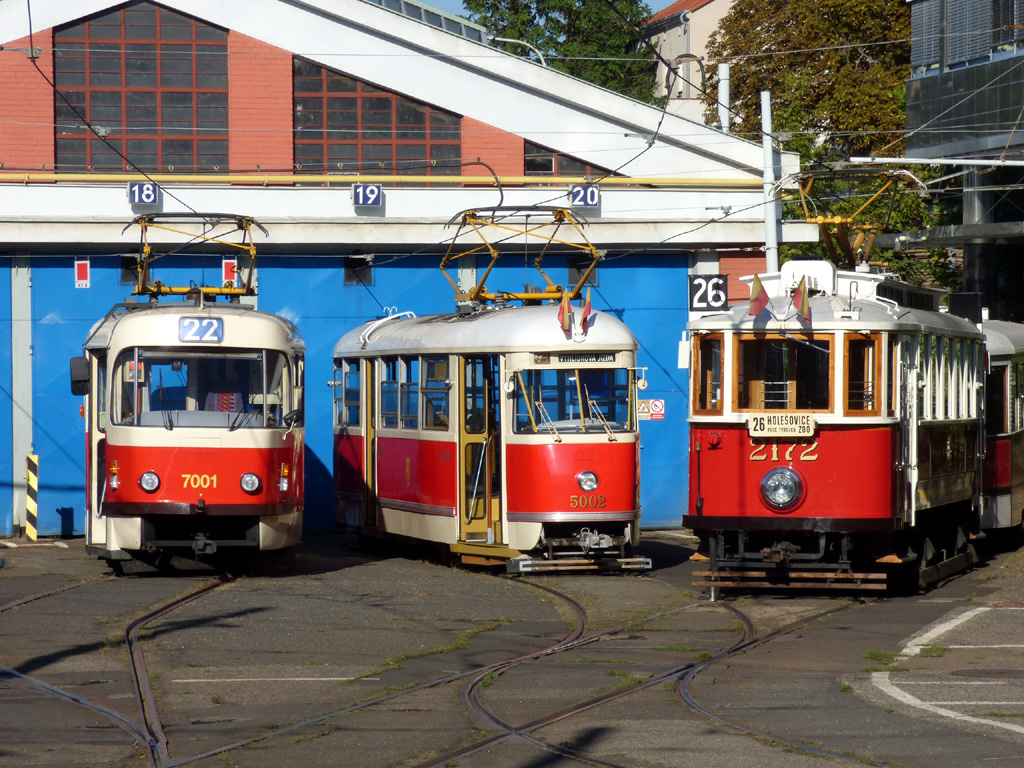 Прага, Tatra T3SU № 7001; Прага, Tatra T1 № 5002; Прага, Ringhoffer DSM № 2172; Прага — 140 лет городскому транспорту в Праге; Прага — Трамвайные депо