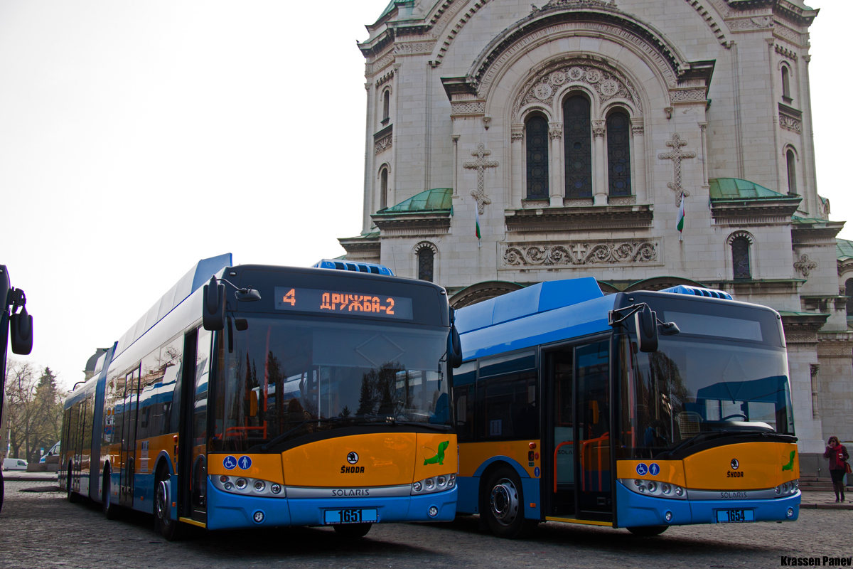 Sofia, Škoda 27Tr Solaris III nr. 1651; Sofia, Škoda 27Tr Solaris III nr. 1654; Sofia — Official Launch of the new trolleybuses Škoda 27Tr — 04.04.2014