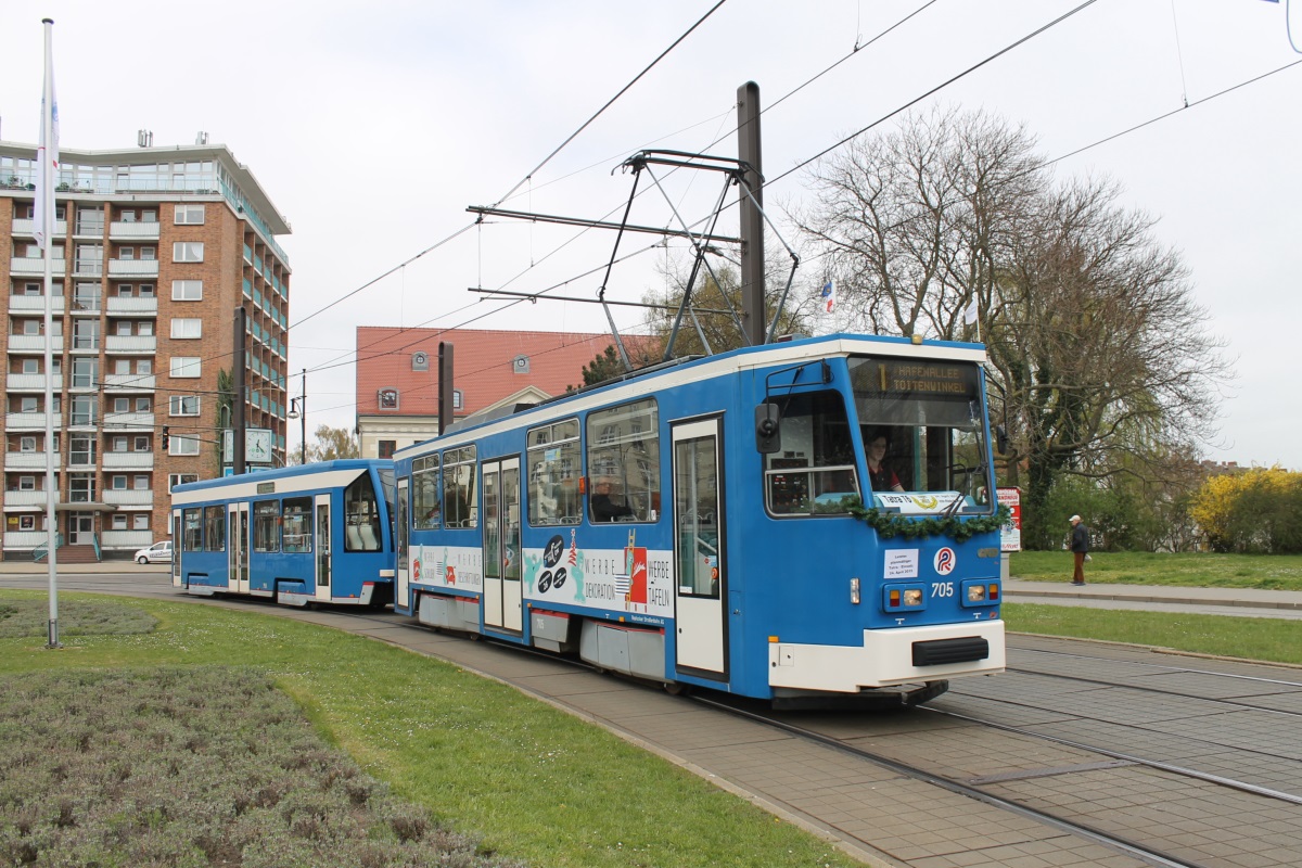 Rostock, Tatra T6A2M # 705; Rostock — Last day of operation of Tatra T6A2M and Bombardier 4NBWE (24.04.2015) • Letzter Einsatztag von Tatra T6A2M und Bombardier 4NBWE (24.04.2015)
