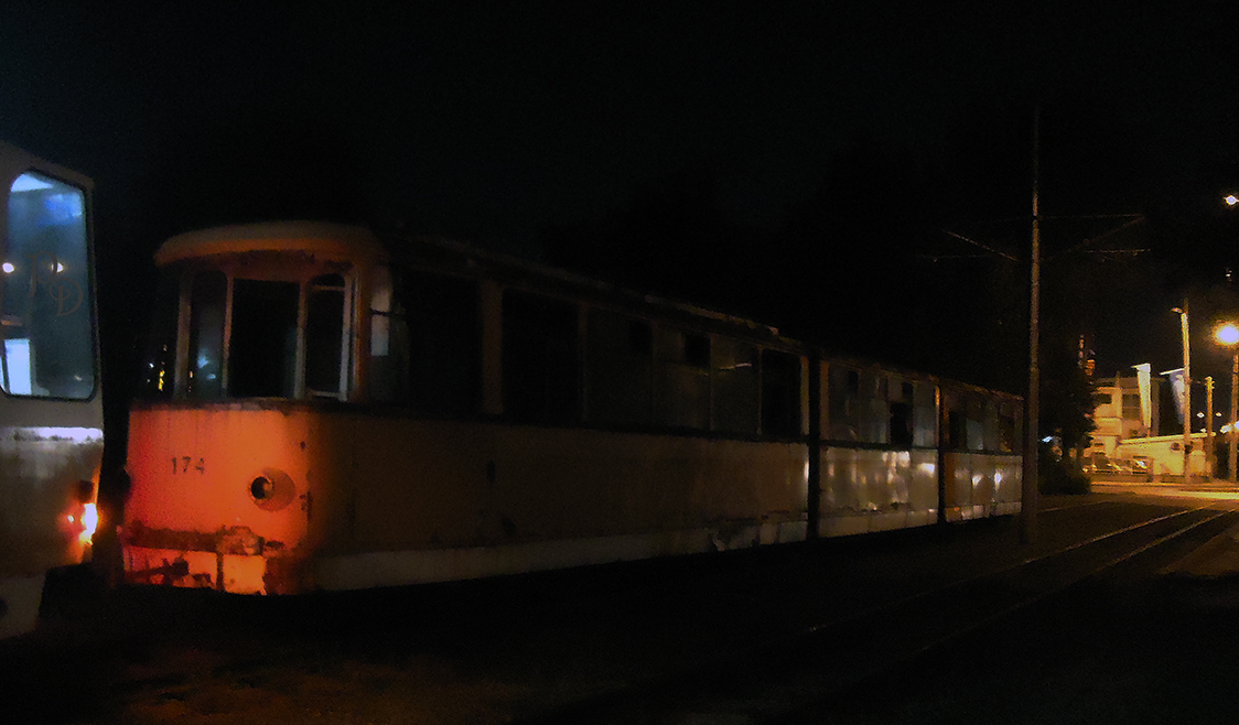 Sofia, T8M-730 (Sofia 70) № 174; Sofia — Moving and conservation of historical trams 174 (Sofia 70) — 07/23/2013