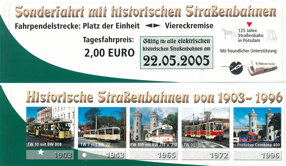 Потсдам — 125 Jahre  Straßenbahn in Potsdam 22/05/2005; Потсдам — Проездные документы