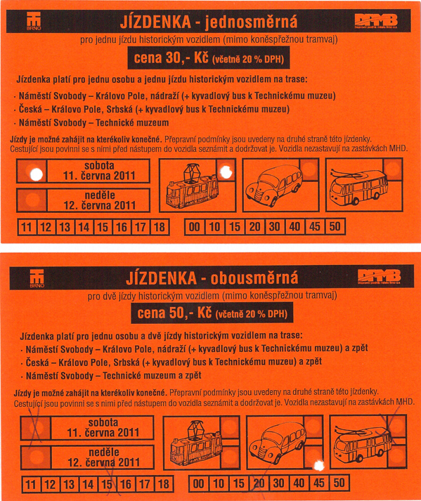 Брно — Dopravní nostalgie 2011; Брно — Проездные документы