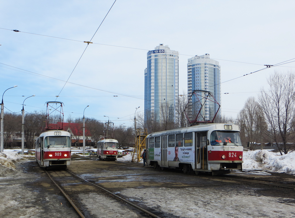 Samara, Tatra T3SU (2-door) № 909; Samara, Tatra T3SU № 825; Samara, Tatra T3SU № 824; Samara — Terminus stations and loops (tramway)