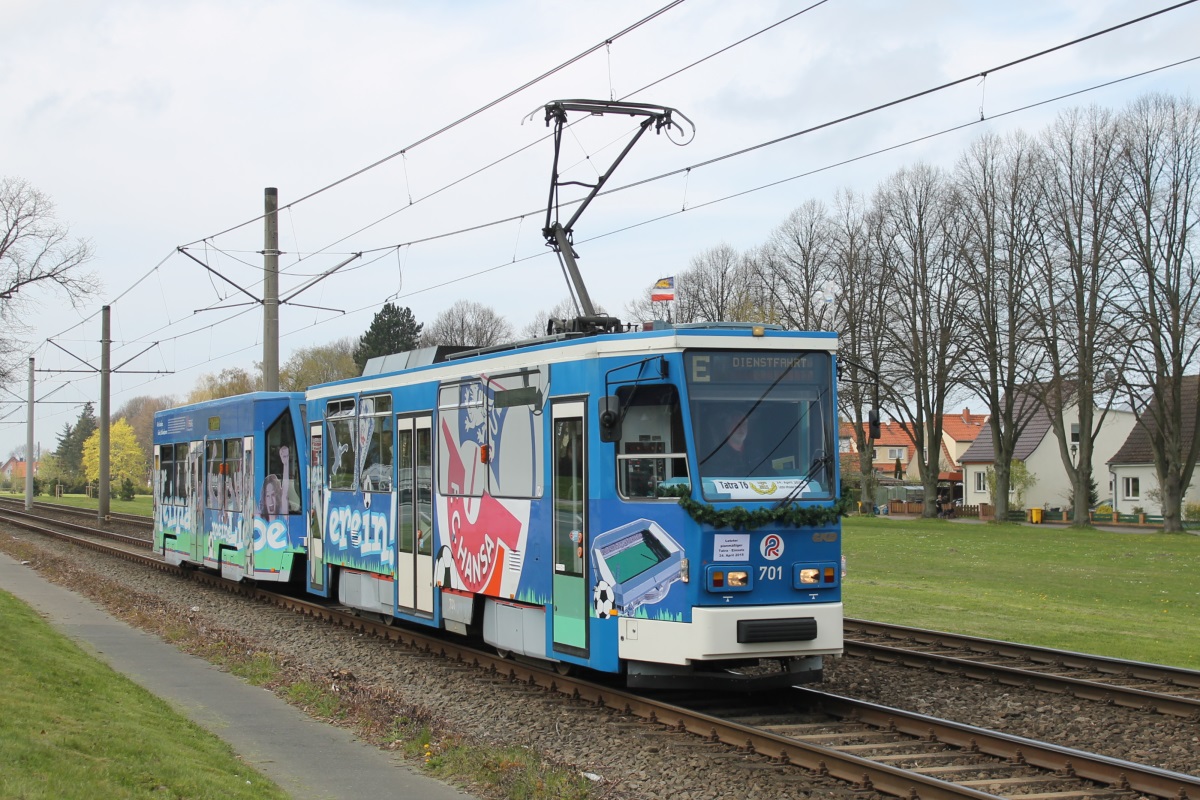 Rostock, Tatra T6A2M № 701; Rostock — Last day of operation of Tatra T6A2M and Bombardier 4NBWE (24.04.2015) • Letzter Einsatztag von Tatra T6A2M und Bombardier 4NBWE (24.04.2015)