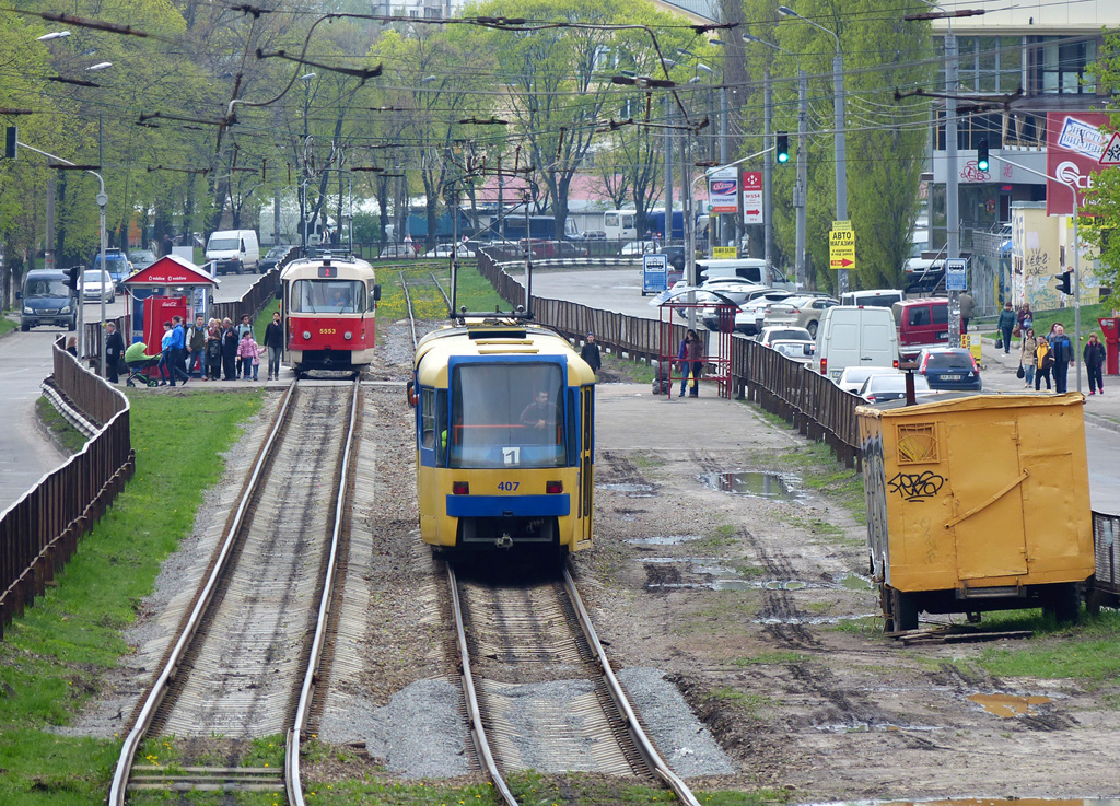Kyjiw, KT3UA Nr. 407; Kyjiw — Reconstruction of rapid tramway line: non-rapid section; Kyjiw — Tramway lines: Rapid line