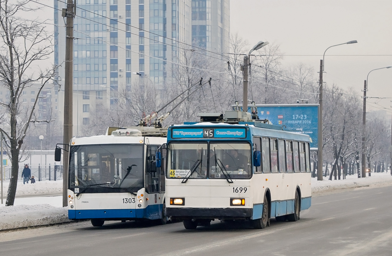 Санкт-Петербург, Тролза-5265.00 «Мегаполис» № 1303; Санкт-Петербург, ВМЗ-5298.00 (ВМЗ-375) № 1699