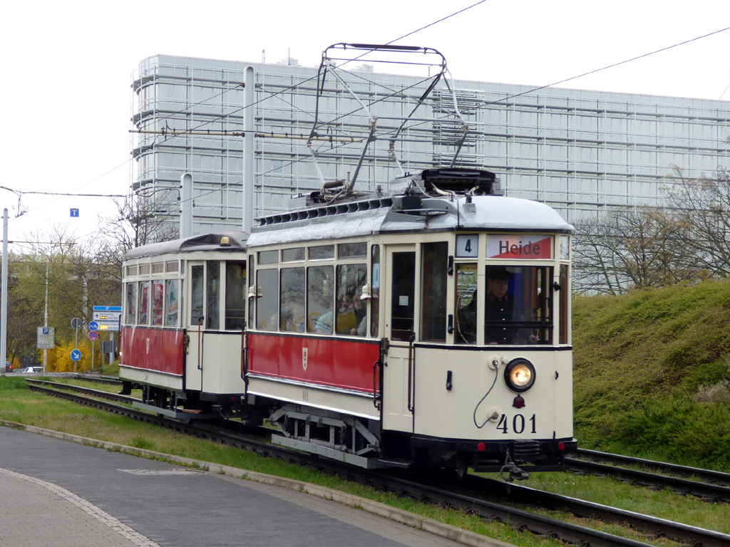 Галле, Двухосный моторный Lindner/SSW № 401; Галле — Юбилей: 125 лет электрических трамваев в Галле (17.04.2016)
