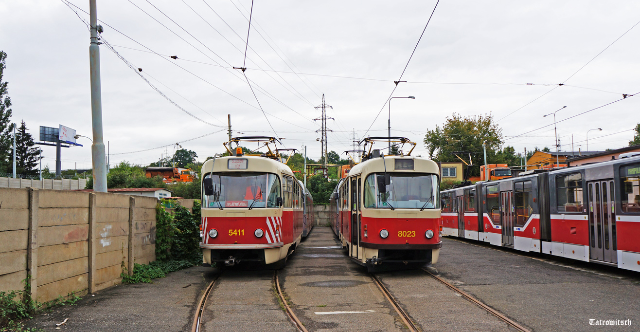 Prague, Tatra T3M № 5411; Prague, Tatra T3M № 8023; Prague — Tram depots