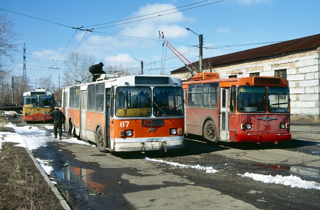 Karaganda, ZiU-682V-012 [V0A] # 74; Karaganda, ZiU-682G [G00] # 87; Karaganda, ZiU-682V [V00] # 76; Karaganda — Visit of transport enthusiasts 21.04.1998