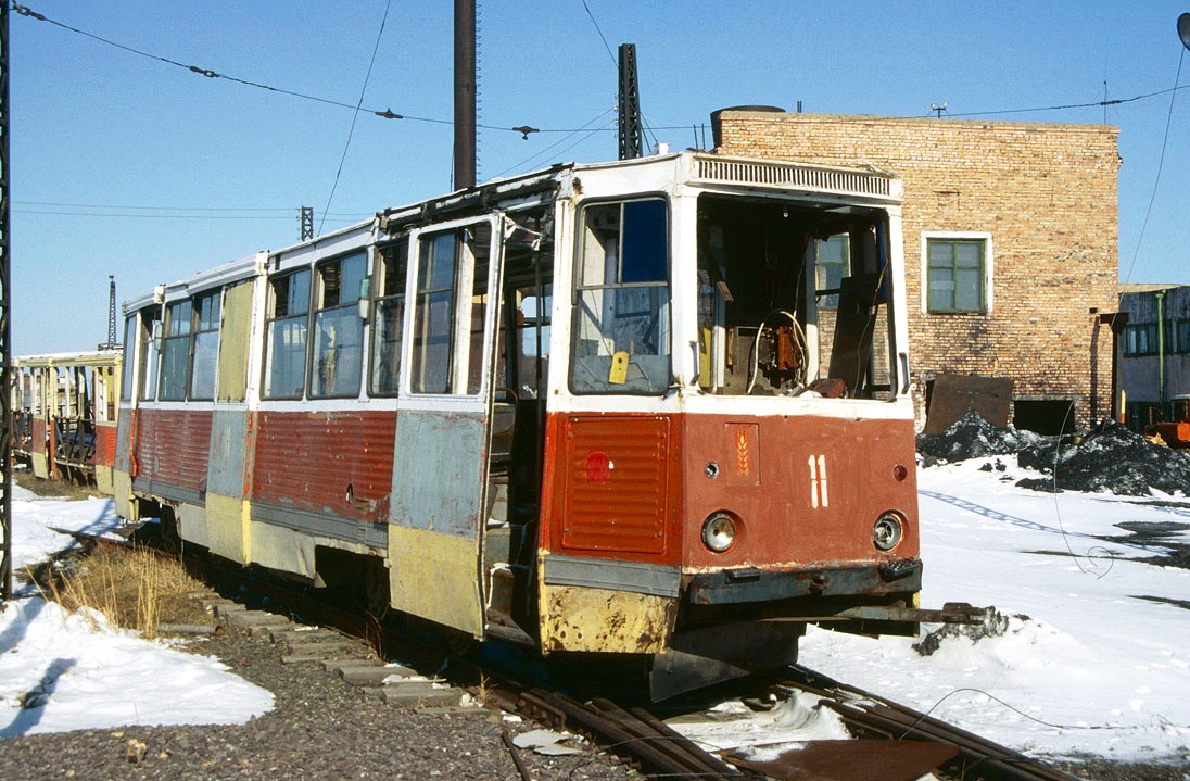 Karaganda, 71-605 (KTM-5M3) N°. 11; Karaganda — Old photos (up to 2000 year); Karaganda — Visit of transport enthusiasts 21.04.1998