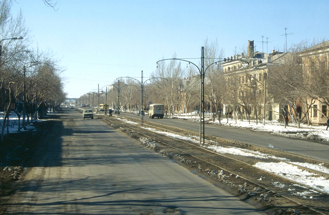 Karaganda — Old photos (up to 2000 year); Karaganda — Tram lines; Karaganda — Visit of transport enthusiasts 21.04.1998