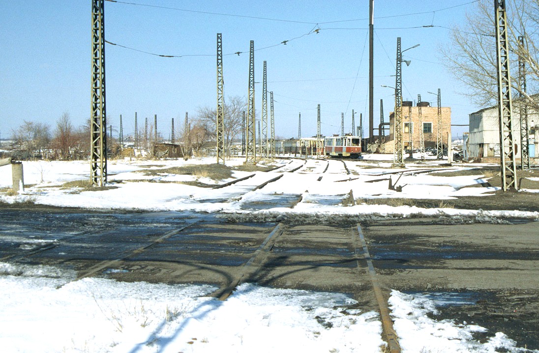 Karaganda — Old photos (up to 2000 year); Karaganda — Tram depot; Karaganda — Visit of transport enthusiasts 21.04.1998