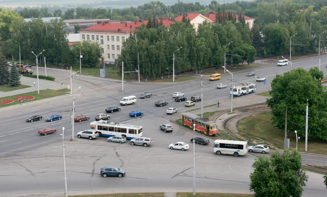 Ufa, BTZ-5276-04 № 1006; Ufa, Tatra T3D № 2012; Ufa, BTZ-5276-01 № 1100; Ufa — Terminals and loops (tramway); Ufa — Tramway network — North; Ufa — Trolleybus network — North; Ufa — Trolleybus network — South