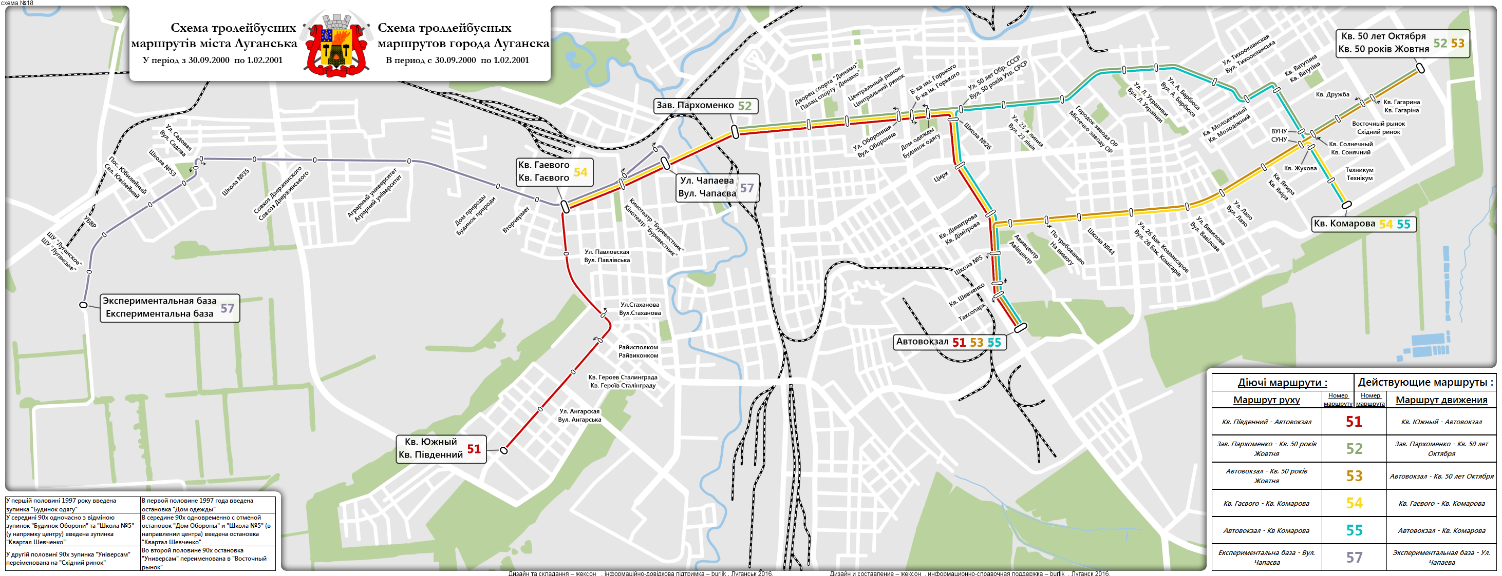 Луганськ — Исторические схемы троллейбусных маршрутов