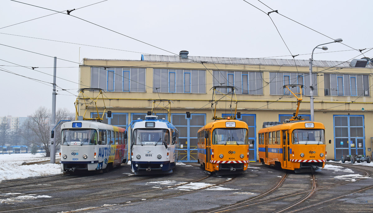 Ostrava, Tatra T3 č. 8201; Ostrava, Tatra T3G č. EE01; Ostrava, Tatra T3 č. 8204; Ostrava, Tatra T3 č. 8208; Ostrava — Tramway Lines and Infrastructure