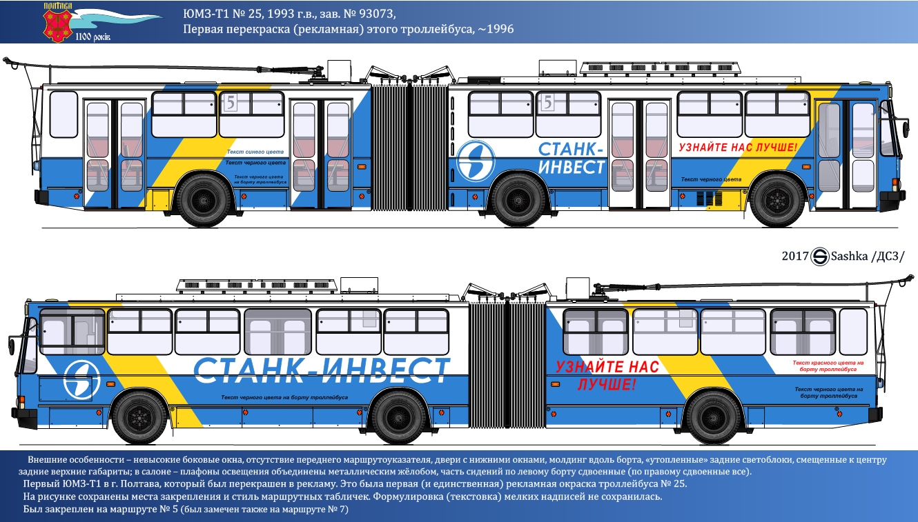 波塔瓦, YMZ T1 # 25; 波塔瓦 — Colors schemes trolley UMZ-T1 (1993 — early 2000-s); Rolling Stock Drawings and Blueprints