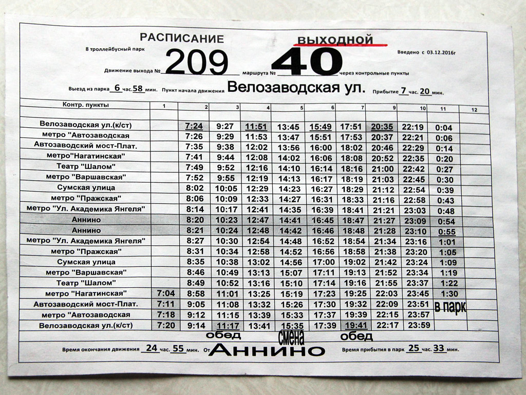 Moscou — Timetables and grafics of motion