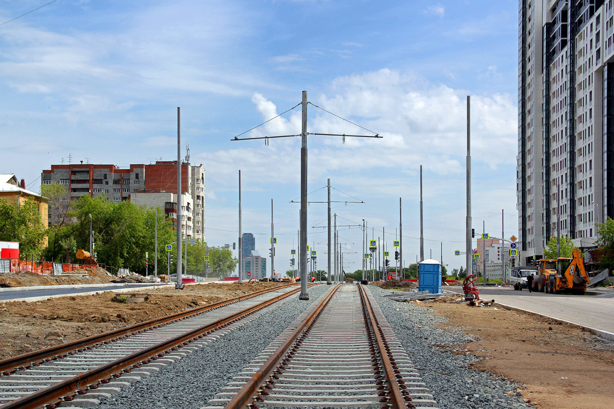 Jekaterinburgas — The construction of a tram line along street Tatishcheva