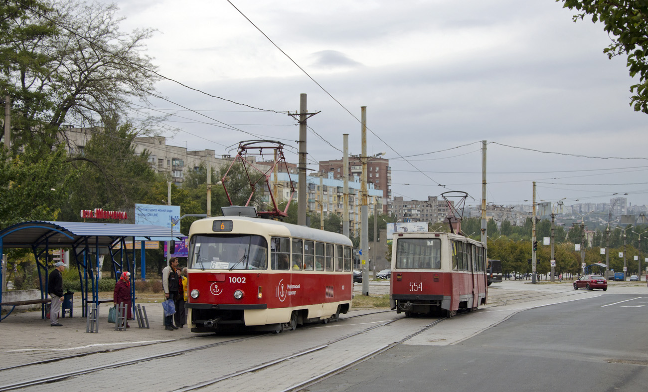 Marioupol, Tatra T3SUCS N°. 1002; Marioupol, 71-605 (KTM-5M3) N°. 554