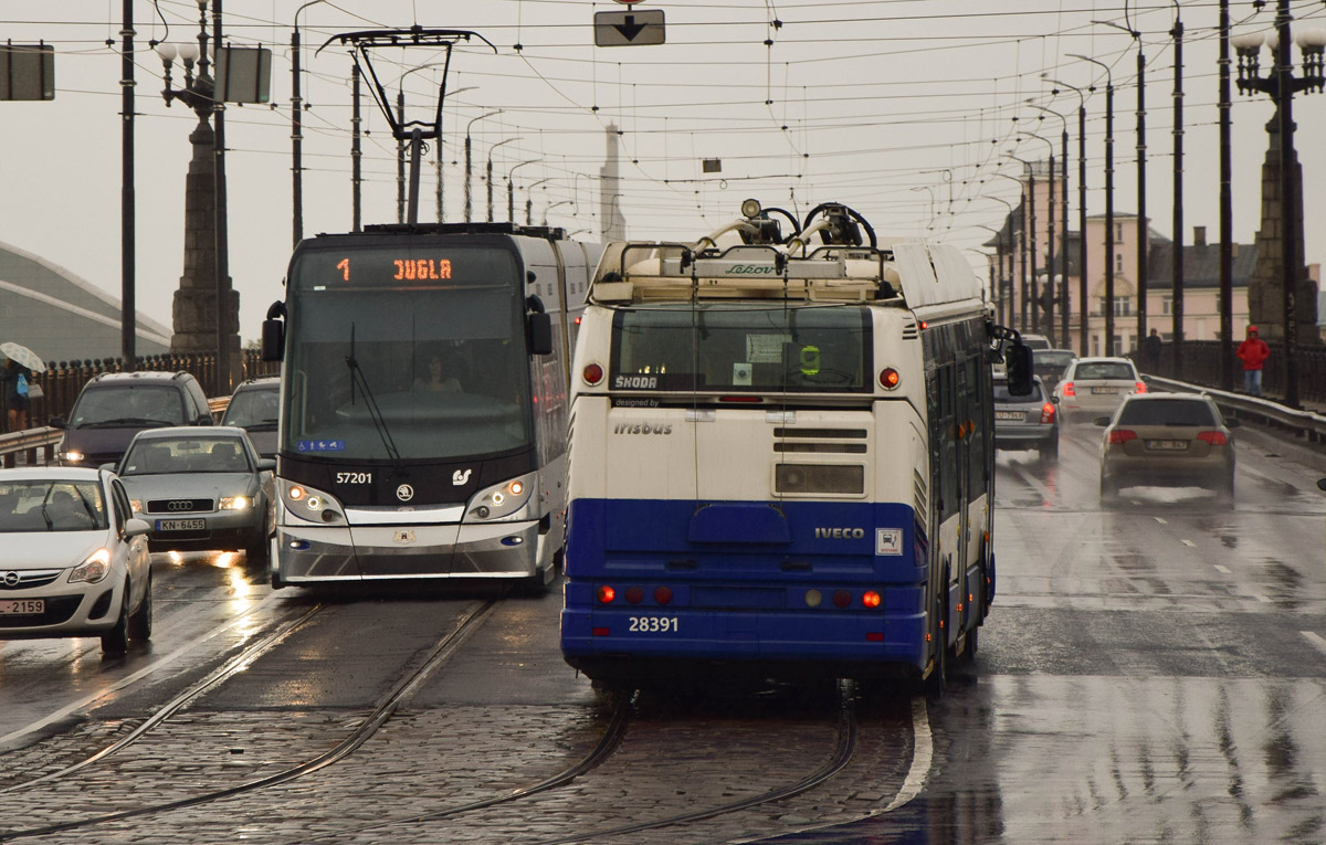 里加, Škoda 24Tr Irisbus Citelis # 28391; 里加, Škoda 15T ForCity Alfa Riga # 57201