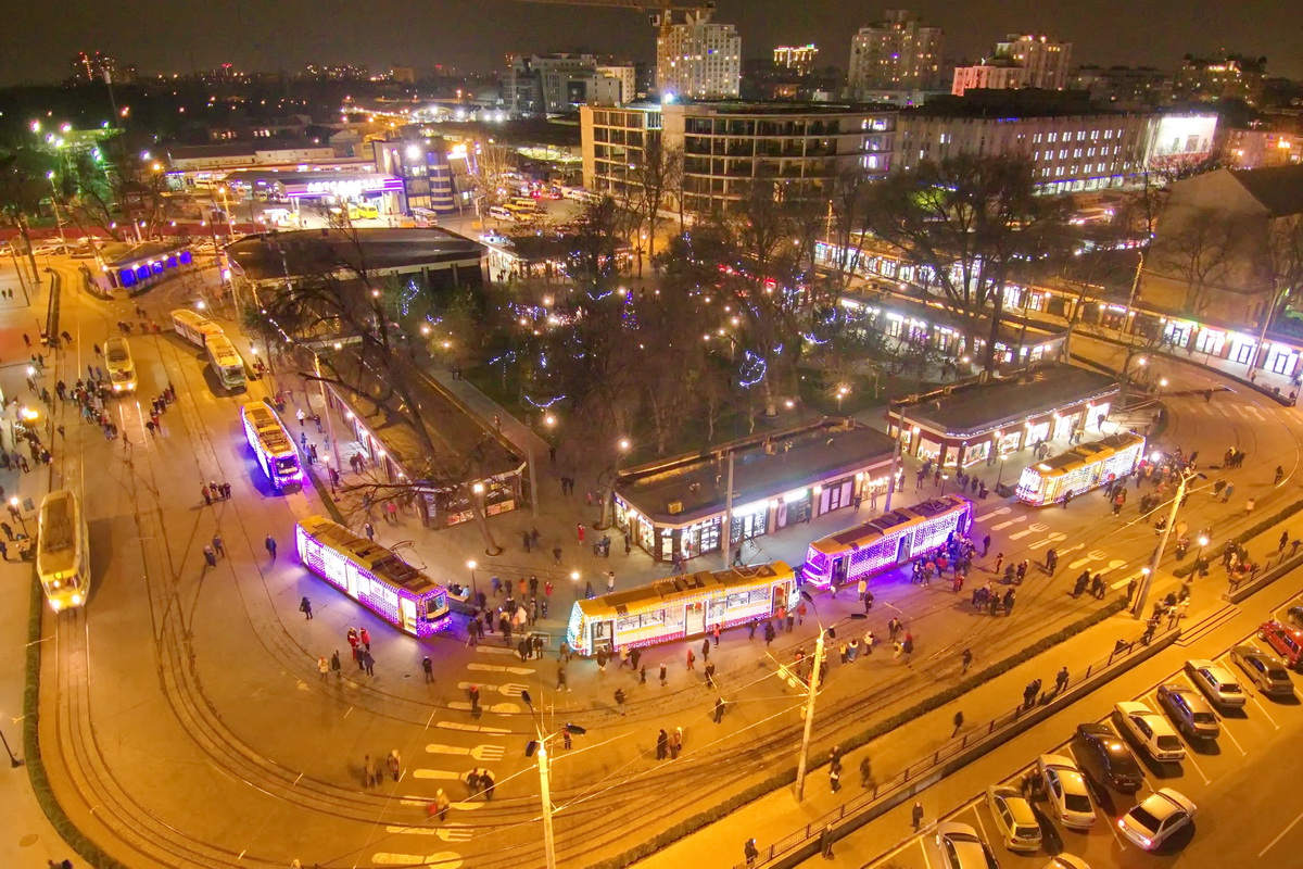 Odessa — Aerial Views; Odessa — Electric Transport During Winter Holidays