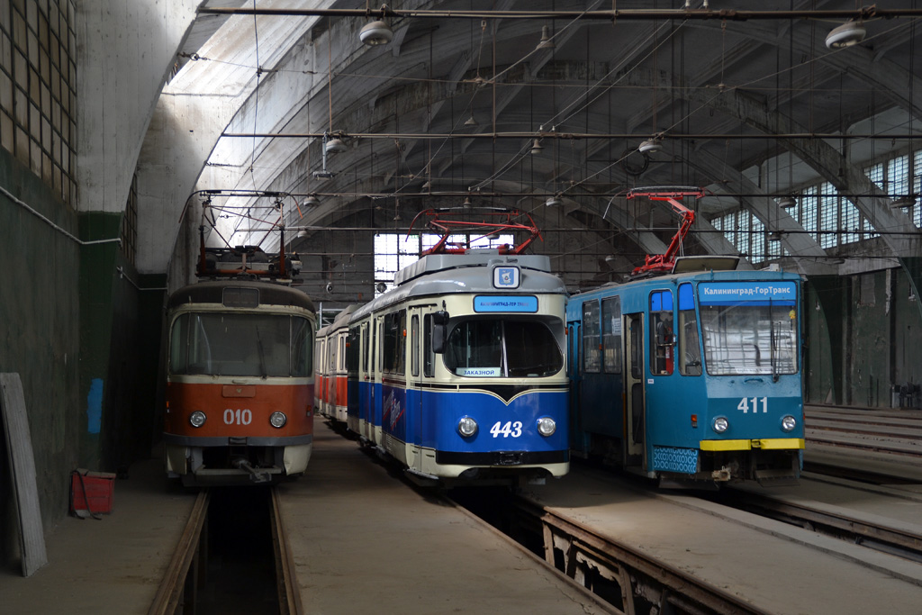 Kaliningrad, Tatra T4SU № 010; Kaliningrad, Duewag GT6 № 443; Kaliningrad, Tatra KT4SU № 411