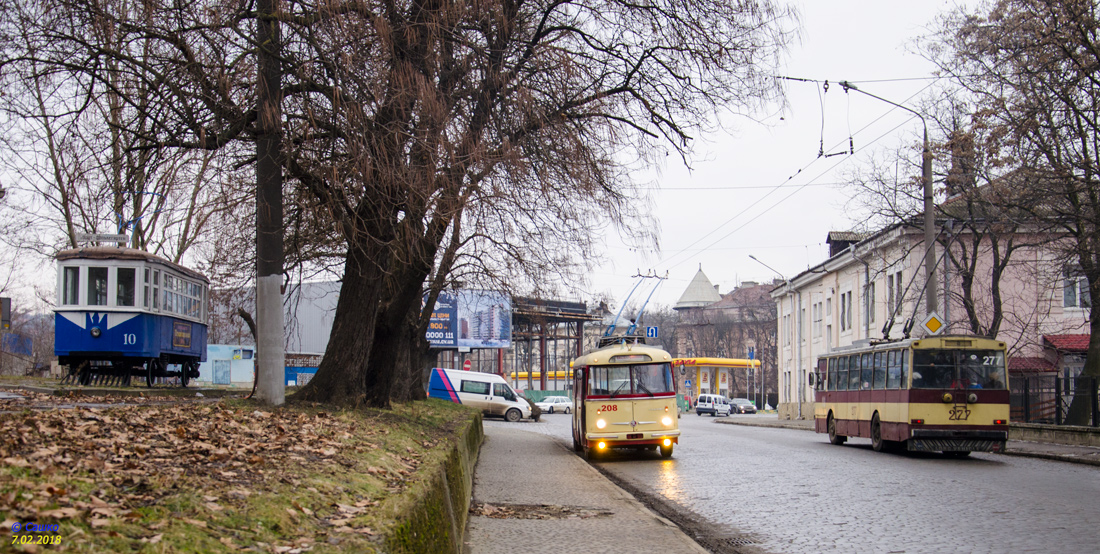 Černivciai, 2M nr. 10; Černivciai, Škoda 9TrH27 nr. 208; Černivciai, Škoda 14Tr02/6 nr. 277; Černivciai — Excursion to Škoda 9TrH27 No. 208, 7.02.2018.