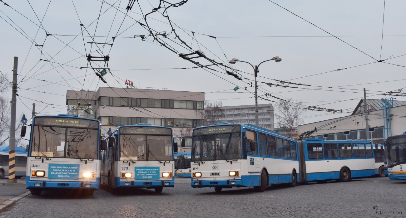 Острава, Škoda 14TrM № 3261; Острава, Škoda 15TrM № 3511; Острава, Škoda 15TrM № 3510; Острава — Последняя неделя эксплуатации троллейбусов Škoda 15Tr