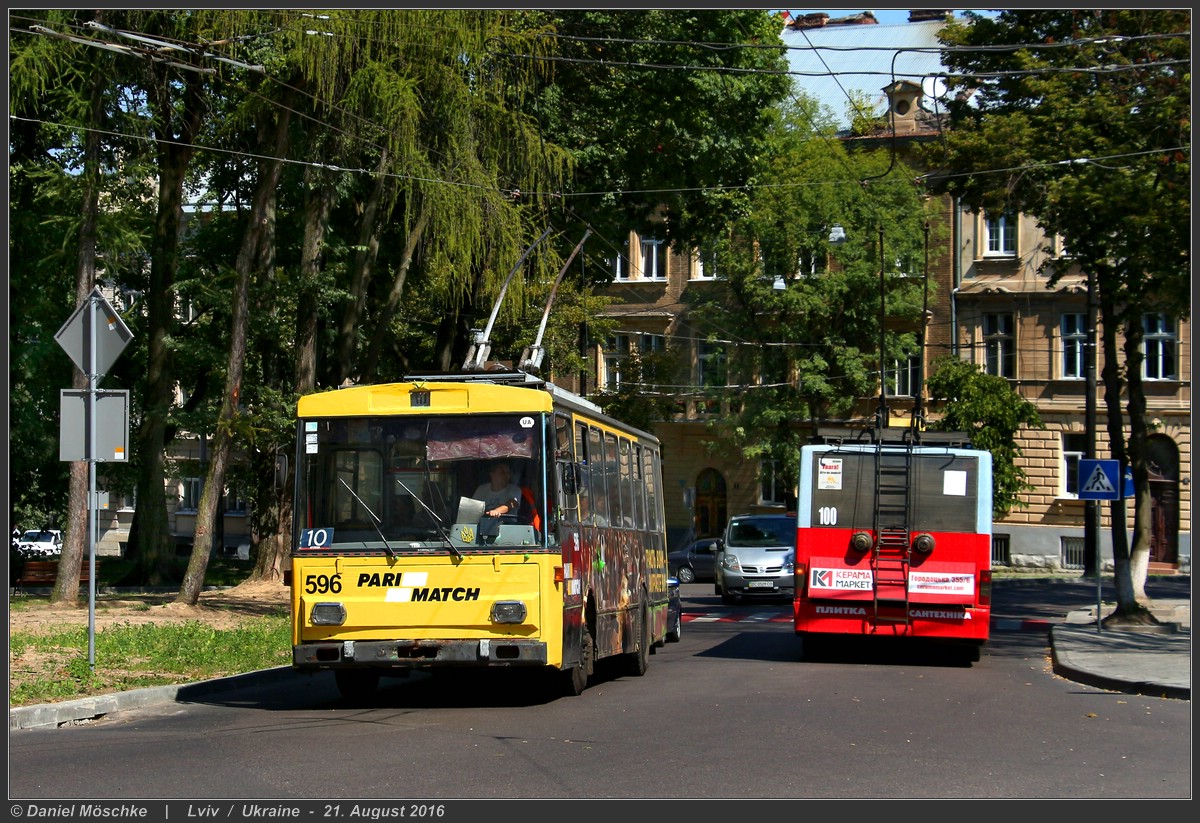 Львів, Škoda 14Tr01 № 596; Львів, ЛАЗ E183D1 № 100