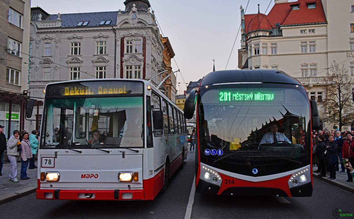 奧帕瓦, Škoda 14Tr17/6M # 78; 奧帕瓦, Škoda 32Tr SOR # 314; 奧帕瓦 — 35 years in service — Bid farewell to trolleybuses 14Tr(M) / 35 let s Vami — symbolické rozlouceni s trolejbusy 14Tr(M)