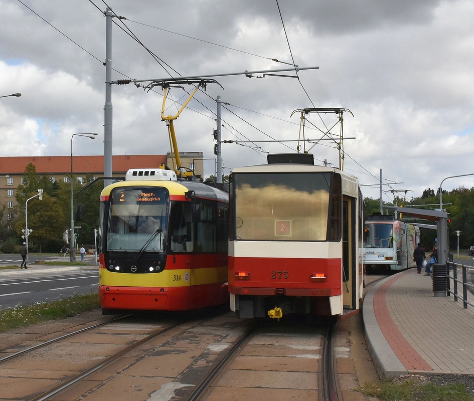 Мост и Литвинов, Vario LF+ № 314; Мост и Литвинов, Tatra T5B6 № 273; Мост и Литвинов — Путешествие для фотографов на Татре T5B6t № 273 (29.09.2018)