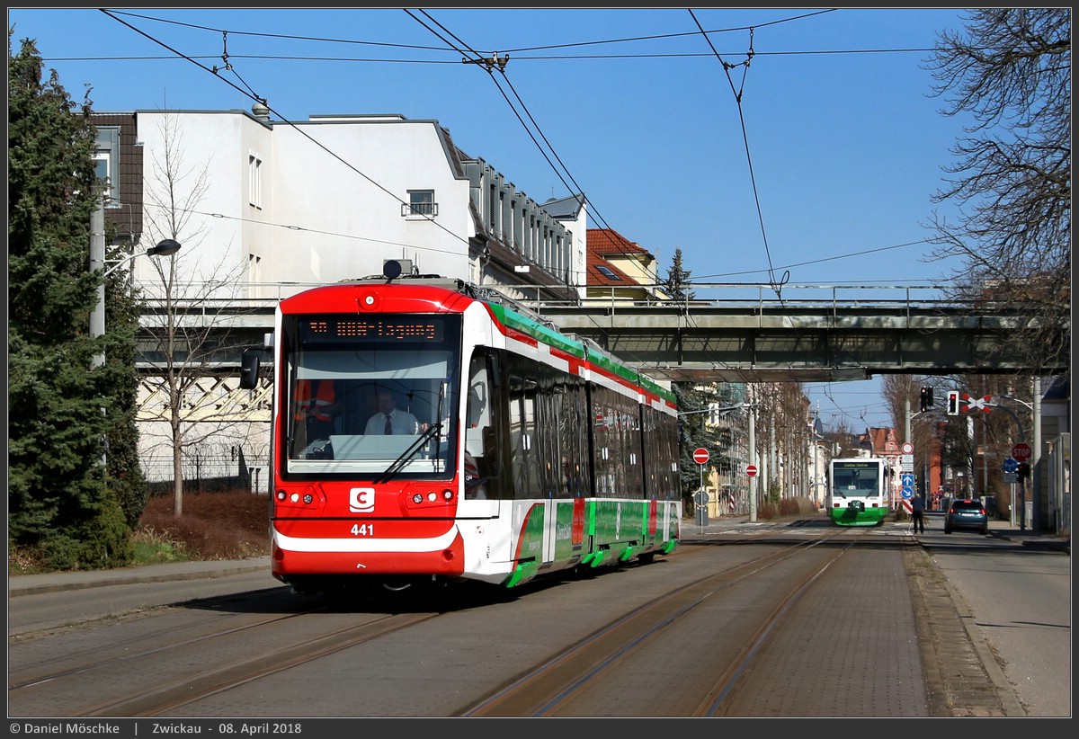 Chemnitz, Vossloh Citylink # 441; Chemnitz — Tram-railway system "Chemnitzer Modell" • Straßenbahn-Eisenbahnkonzept "Chemnitzer Modell"; Zwickau — Tram-railway system "Zwickauer Modell" • Straßenbahn-Eisenbahnkonzept "Zwickauer Modell"; Zwickau — Trams from other cities • Straßenbahnen aus anderen Städten