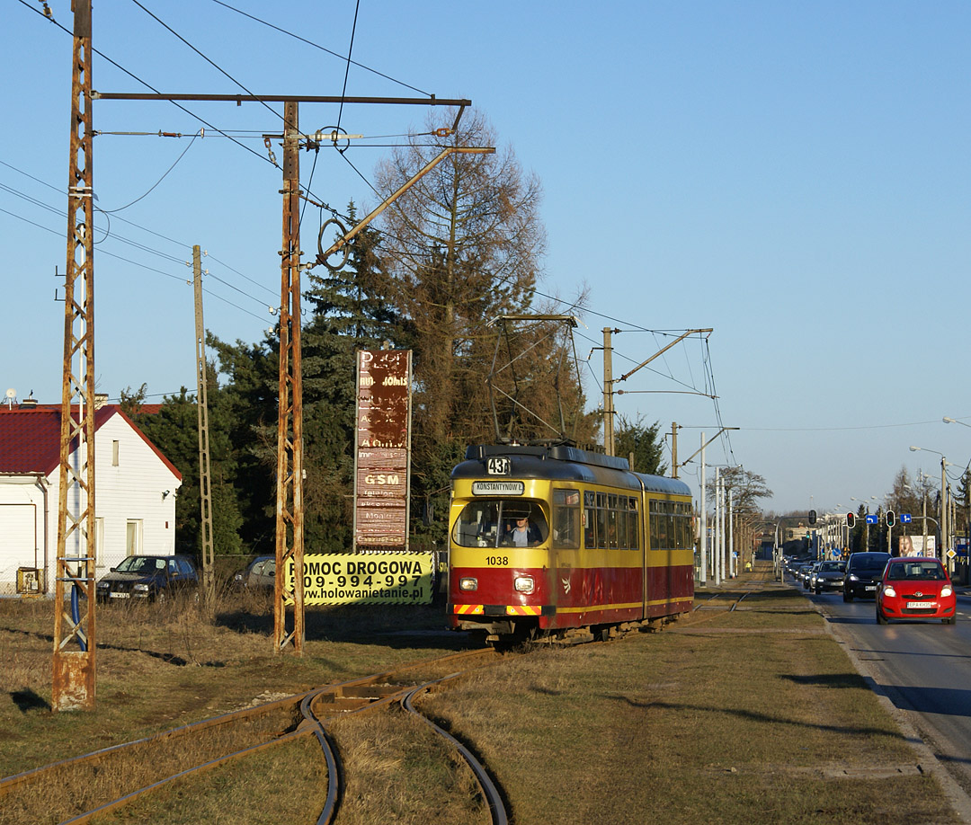 Лодзь, Duewag GT6 № 1038; Лодзь — Пригородные трамваи — Константынув Лудзки