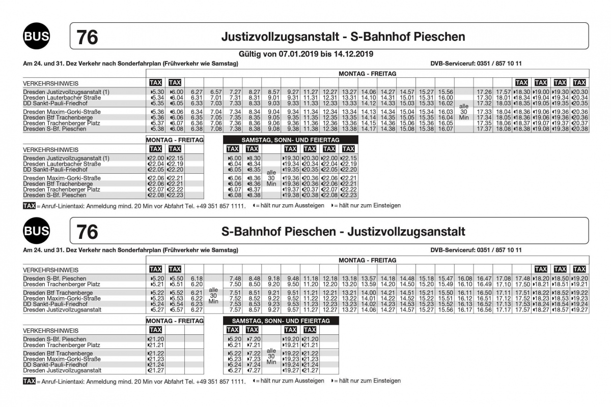 Dresden — Timetables electric bus
