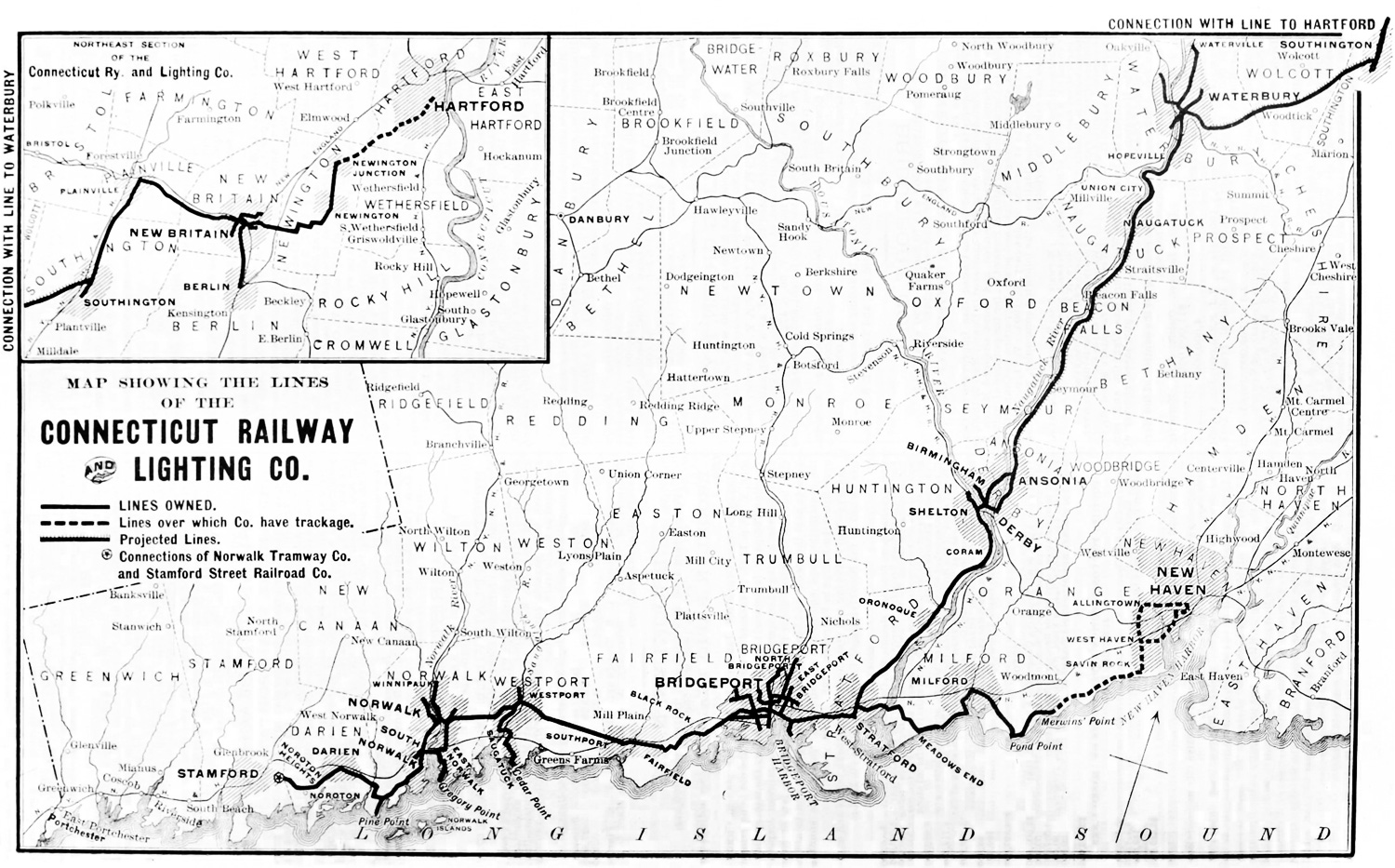Stamford — Maps; 橋港 — Maps; Derby — Maps; Waterbury — Maps; New Haven — Maps; Hartford — Maps; Norwalk, CT — Maps; Connecticut Company — Maps and Plans