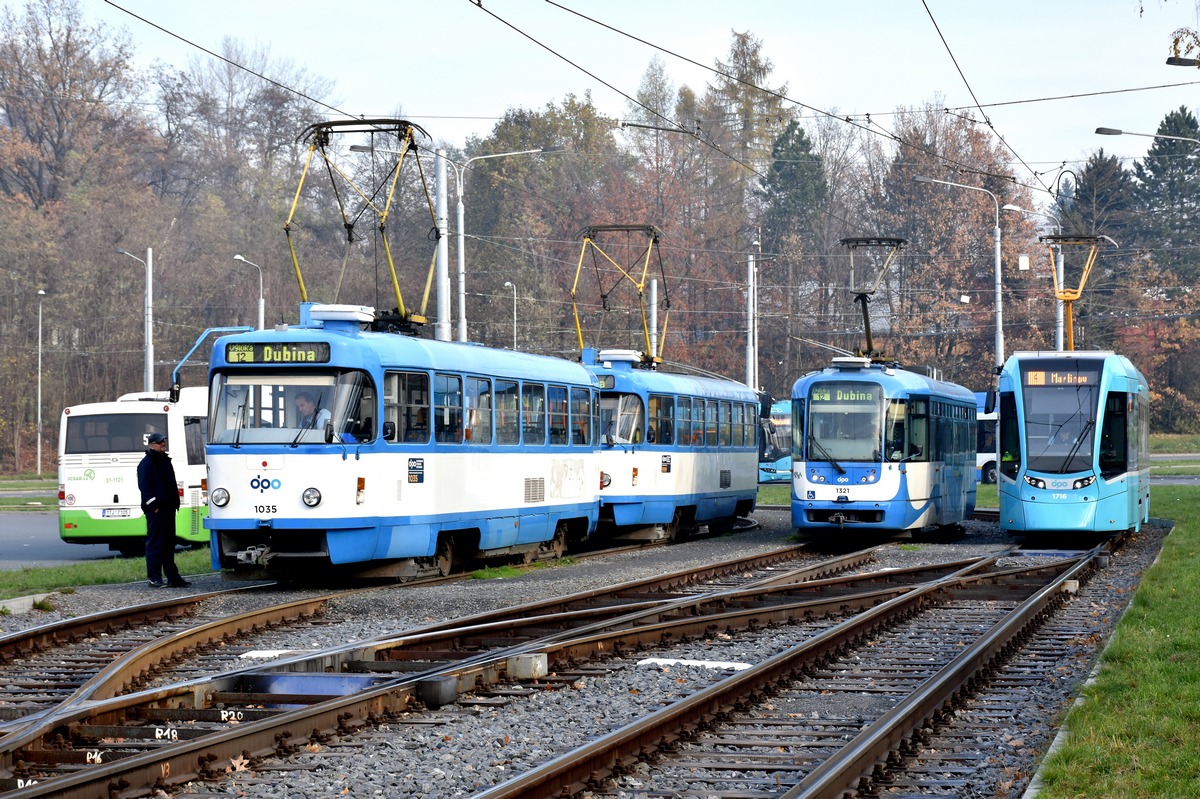 Острава, Tatra T3G № 1035; Острава, Vario LFR.E № 1321; Острава, Stadler Tango NF2 № 1716