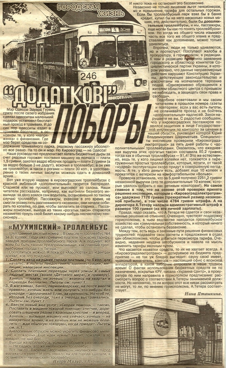Кропивницкий — Исторический калейдоскоп электротранспорта города на страницах газет