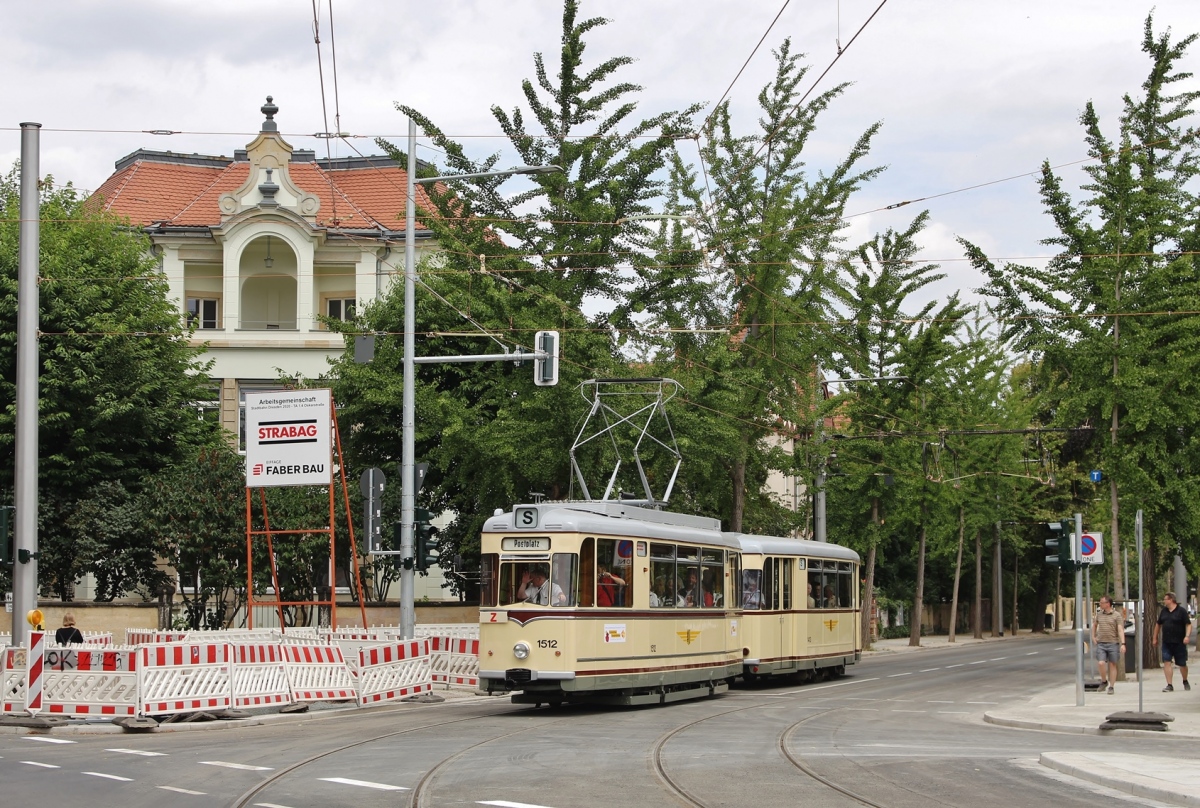 Дрезден, Gotha T59E № 1512 (201 311); Дрезден — Открытие новой трамвайной линии на улицах Тиргартенштрассе и Оскарштрассе (04-06.07.2019)