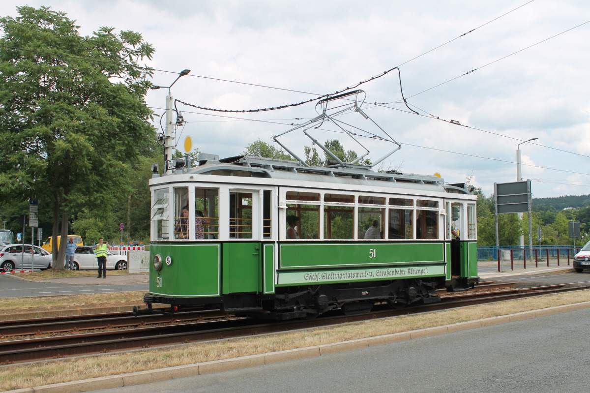 Plauen, MAN/SSW 2-axle motor car Nr. 51; Plauen — Anniversary: 125 years of Plauen tramway (23.06.2019) • Jubiläum: 125 Jahre Straßenbahn Plauen (23.06.2019)