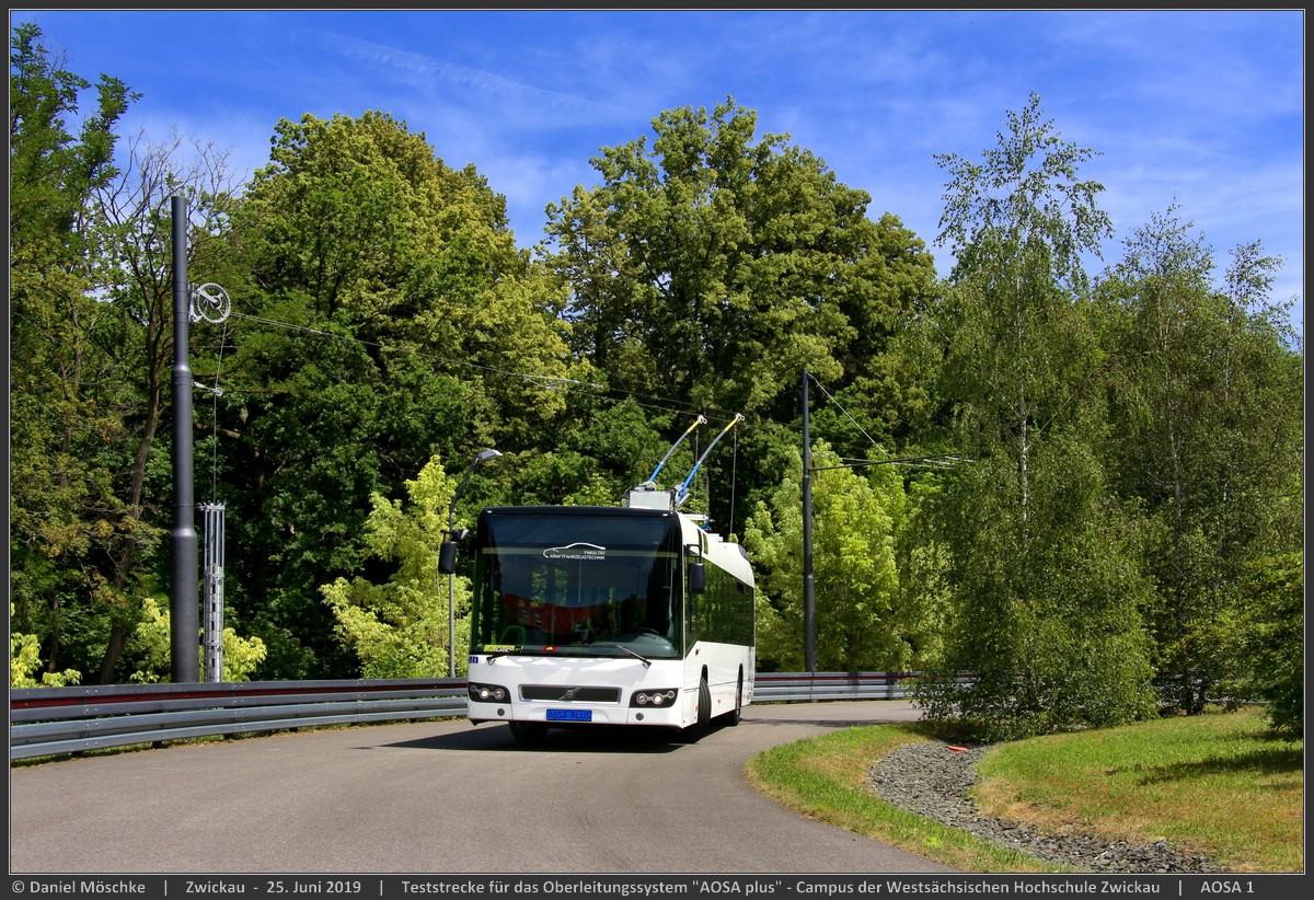 Zwickau, Volvo 7700 nr. AOSA1; Zwickau — Trolleybus system "AOSAplus" at Western Saxon High school • Obussystem "AOSAplus" der Westsächsischen Hochschule