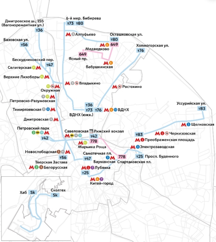 Maskva — Maps of Autonomous Electric Bus Lines