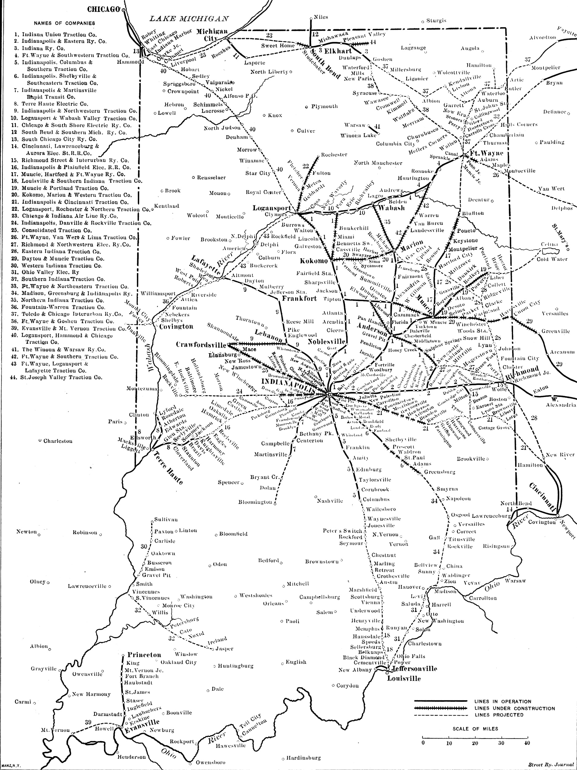 Louisville — Maps; Fort Wayne — Maps; Evansville — Maps; South Bend — Maps; Lafayette — Maps; Logansport — Maps; Cincinnati — Maps and Plans; Indianapolis — Maps and Plans; Terre Haute — Maps and Plans; Union Traction of Indiana — Maps and Plans; Michigan City — Maps and Plans