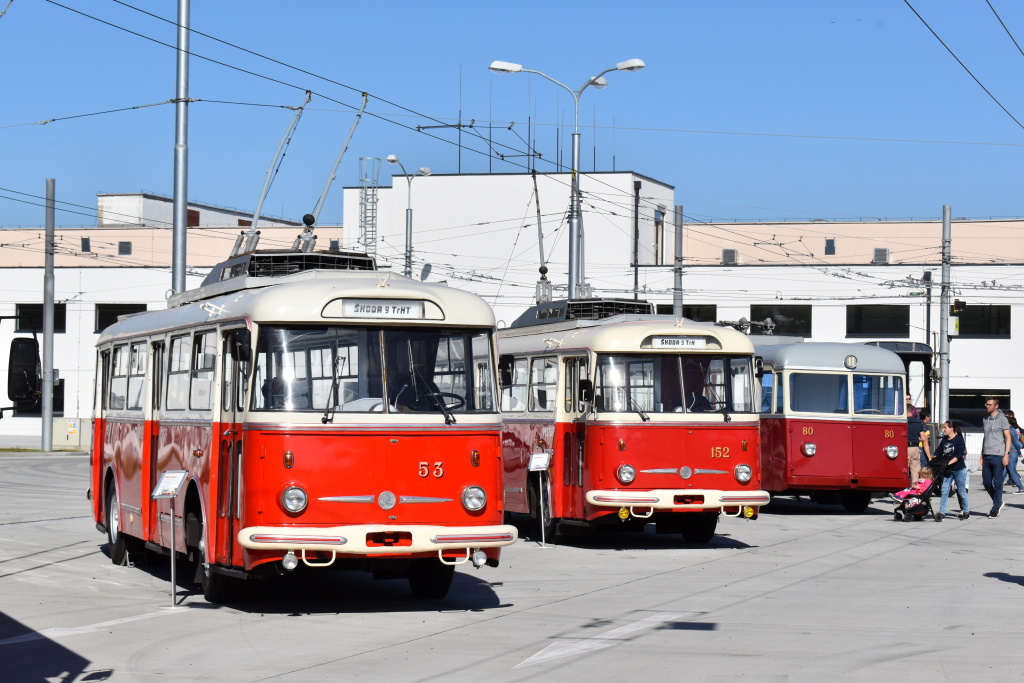 Братислава, Škoda 9TrHT28 № 53; Братислава, Škoda 9TrH25 № 152; Братислава, FBW/Tüscher/MFO Tr51 № 80; Братислава — Deň otvorených dverí v DPB 2019 * День открытых дверей