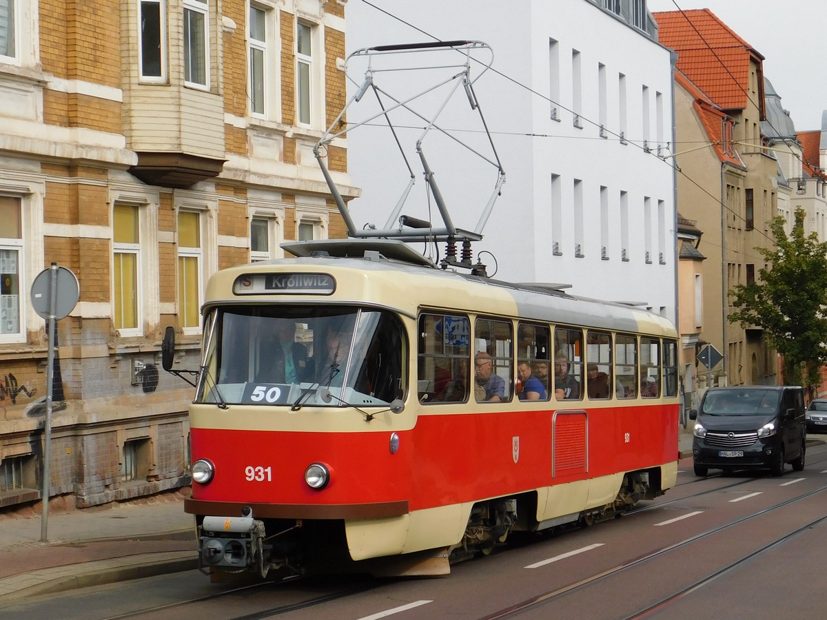 Halle-sur-Saale, Tatra T4D N°. 931; Halle-sur-Saale — Anniversary: 50 years of tramcars Tatra T4D in Halle (07.09.2019) • Jubiläum: 50 Jahre Tatra-Wagen in Halle (07.09.2019)