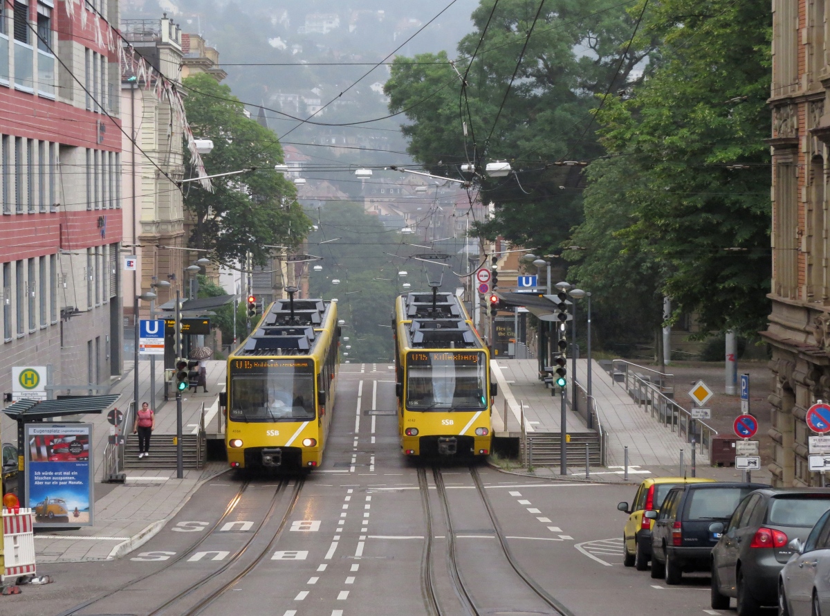 Stuttgart, Duewag DT8.S nr. 4164; Stuttgart, Duewag DT8.S nr. 4142; Stuttgart — Tramway Lines and Infrastructure