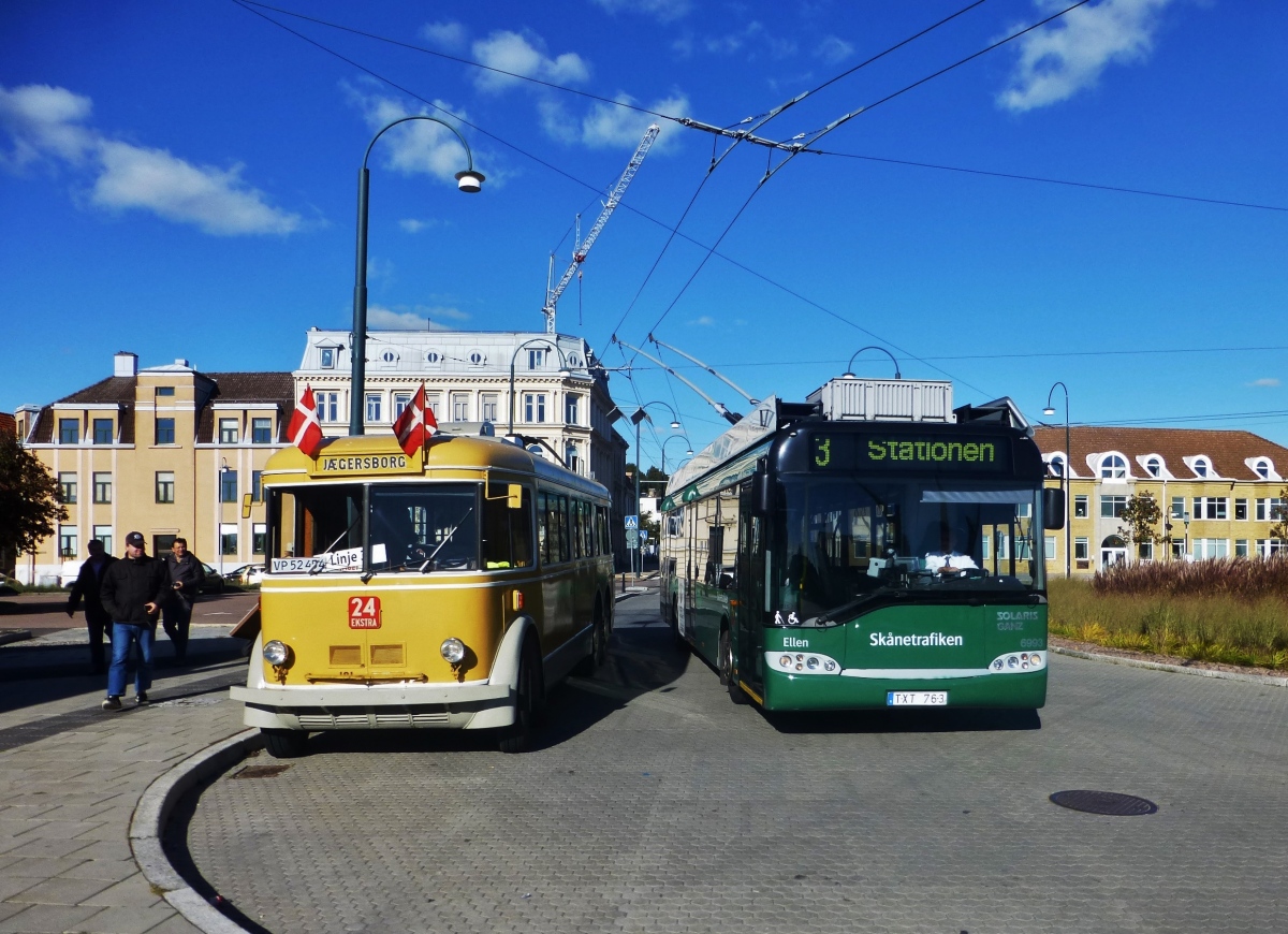 Skjoldenæsholm, Leyland — 101; Landskrona, Solaris Trollino II 12 Ganz — 6993; Landskrona — Anniversary: 10 years of Landskrona trolleybus (28.09.2013); Landskrona — Trolleybuses from other cities